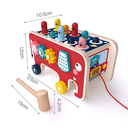 Q-FQRM Juguetes de Madera con 2 martillos, |Juego Multifuncional Banco de golpeo de Clavijas | Juego de Laberinto Montessori con Forma de Elefante Habilidades motoras Finas