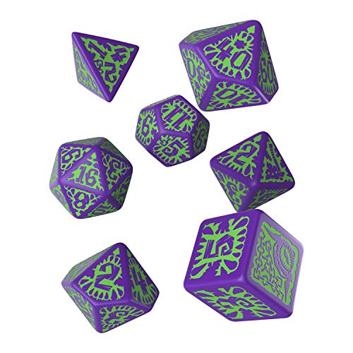 Q Workshop Pathfinder RPG Goblin Purple & Green Ornamented Dice Set 7 Polyhedral Pieces