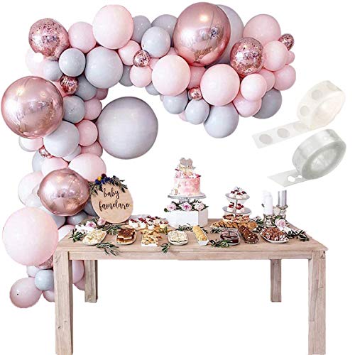 QAQGEAR Macaron Pink Balloons DIY Arch Kit Candy Grey Rose Gold 18in / 12in Thicken, Pastel Latex Balloon para cumpleaños, Baby Shower, boda, compromiso, graduación o decoraciones de fiesta