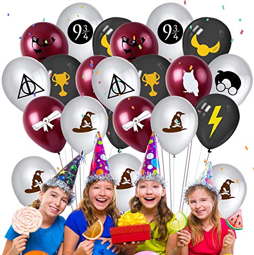 Qemsele Globos para fiestas de Niños, 50Pcs Globos Fiesta Cumpleaños Decoración Dibujos animados 12inch Globos de latex con confeti dentro y Cintas, para Favores Regalo Carnaval Boda(Harry Potter)