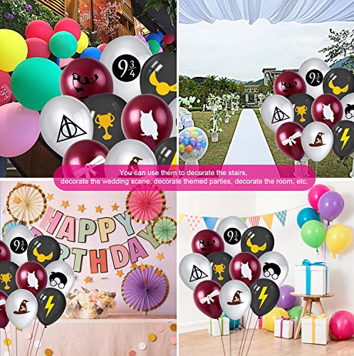 Qemsele Globos para fiestas de Niños, 50Pcs Globos Fiesta Cumpleaños Decoración Dibujos animados 12inch Globos de latex con confeti dentro y Cintas, para Favores Regalo Carnaval Boda(Harry Potter)