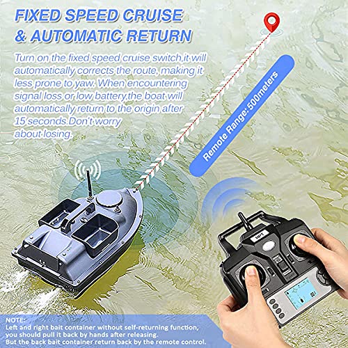 QIANDENG Barco Cebador Pesca, Barco RC Cebo con 500M Control Remoto Y GPS Postion con Luz de Visión Nocturna LED y Motor Doble 2 Kg De Carga Capacidad (Size:12000 mAh,Color:Mando a Distancia LCD)