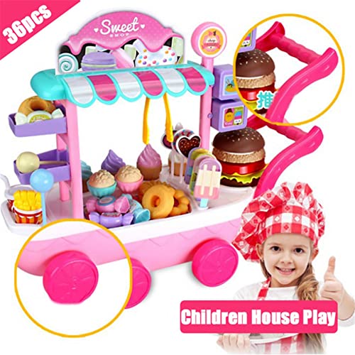 Qians Carrito De Helados Dulces Fingir Juguetes,Conjunto De Juguete De Helado De Caramelo para Niña Candy Trolley Juguetes De Cocina para Niños Ensamblados 39.5×20.5×31.5cm Wonderfully Current