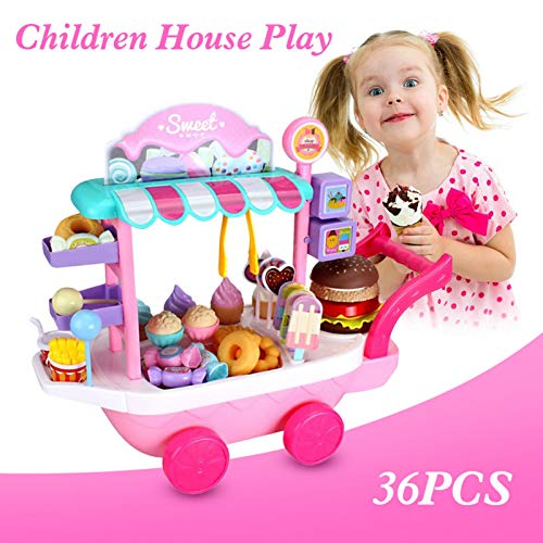 Qians Carrito De Helados Dulces Fingir Juguetes,Conjunto De Juguete De Helado De Caramelo para Niña Candy Trolley Juguetes De Cocina para Niños Ensamblados 39.5×20.5×31.5cm Wonderfully Current