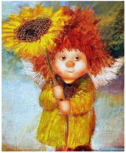 QIAOYUE Pintar por números Niña de Girasol Pintura al óleo de Bricolaje Adulto y niños Kit de Pintura de Bricolaje Pintura para Principiantes Arte Lienzo preimpreso 40X50CM sin Marco