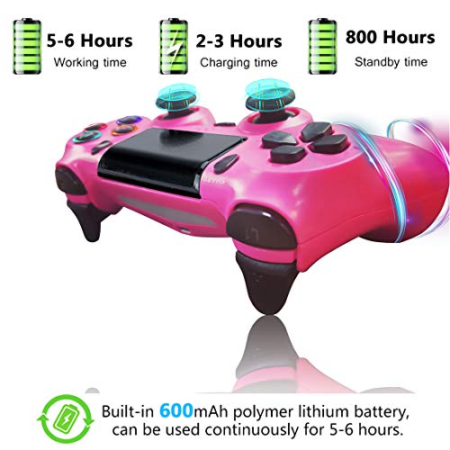 QLOVE Mando Inalámbrico para PS4, Wireless Bluetooth Gamepad Controlador Controller Joystick con Vibración Doble Remoto/6-Axis Gyro, Mando para Playstation 4/Pro/Slim,Rosado