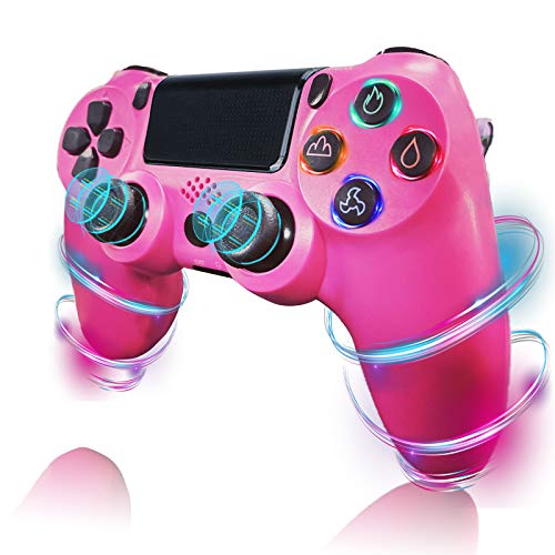 QLOVE Mando PS4, Gamepad Wireless Bluetooth Controlador Joystick con Doble Vibración Remoto Compatible para Playstation 4con Conector de Audio Mando Inalámbrico para PS4/Pro/Slim/PC,Rosado