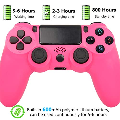 QLOVE Mando PS4, Gamepad Wireless Bluetooth Controlador Joystick con Doble Vibración Remoto Compatible para Playstation 4con Conector de Audio Mando Inalámbrico para PS4/Pro/Slim/PC,Rosado