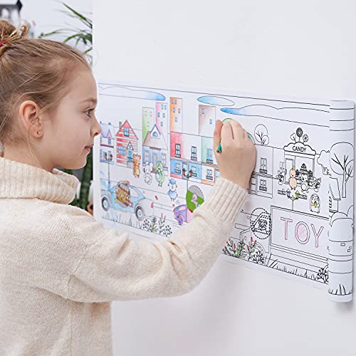 qollorette Pinturas para Niños, Libro Colorear con Lápices de Colores, Ceras de Colores y Pegatinas para Niños Vida en la Ciudad – Manualidades Regalos para Niños, 480 x 29cm (16 Feet)