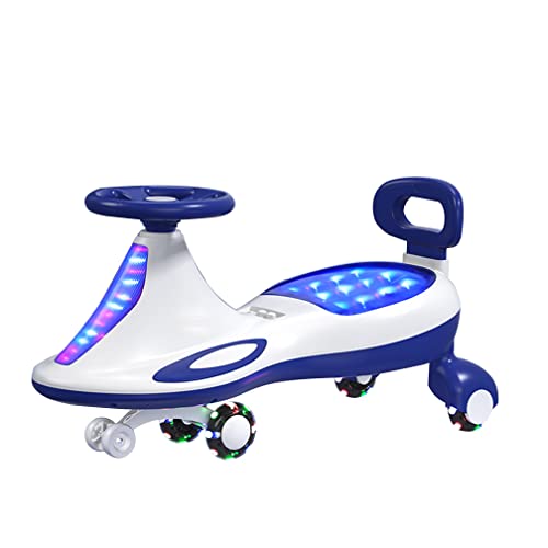 QSYY Wiggle Car para Niños, Carros Giratorios con Ruedas Intermitentes De PU Resistentes Al Desgaste, Luces, Cuerdas De Tracción Y Respaldos, Adecuado para Niños De 2 Años En Adelante,Blanco