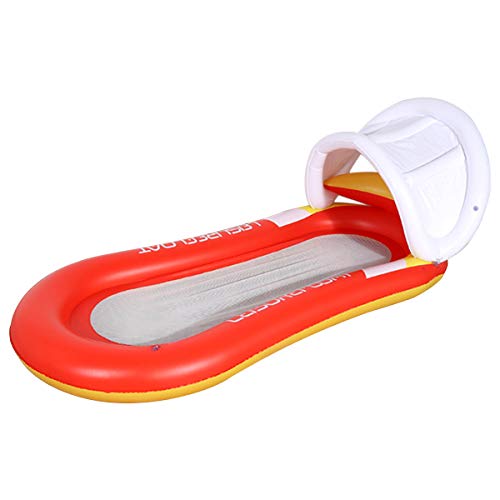 Queta Hamaca Agua Cama de Agua Inflable Flotante Colchoneta de Playa Chaise Longue Flotante, con toldo, reposacabezas y Red (Naranja)