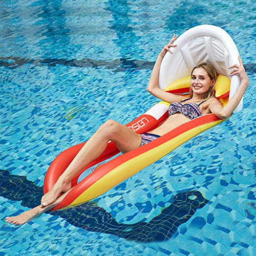 Queta Hamaca Agua Cama de Agua Inflable Flotante Colchoneta de Playa Chaise Longue Flotante, con toldo, reposacabezas y Red (Naranja)