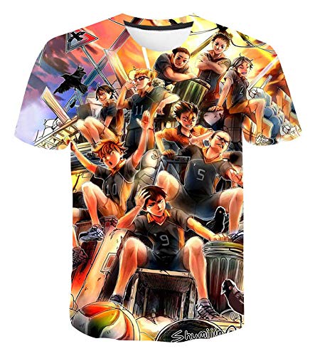 QYIFIRST - Camiseta de manga corta 3D para disfraz de anime, camiseta de Karasuno High School voleibol Club Top Blusa Cosplay Disfraz Amarillo/Negro 3XL (pecho: 124 cm)