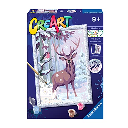 Ravensburger, CreArt, Los Amigos del Bosque, Kit de Pintura, Pintar por Números, Juego Creativo para Niños y Niñas, 2 Pinceles y 1 Marco, Edad Recomendada 9+