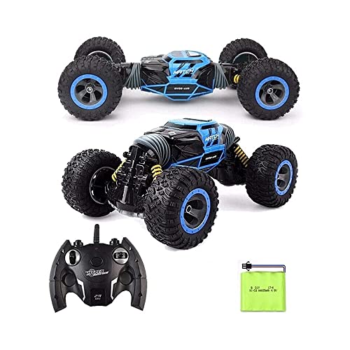 RC Car 2.4 GHz Remote Control Rock Crawler 4WD Electric Racing Car Off-Road Vehicles Rock Crawler Double Sided Flip Car Kids Toys Rechargeable Buggy Hobby Car for Boys Girls Gift (Blue)