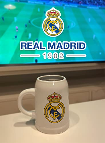 Real Madrid, Jarra de Cerveza, Capacidad 400 ml, Producto Oficial Real Madrid, Color Blanco (CyP Brands)