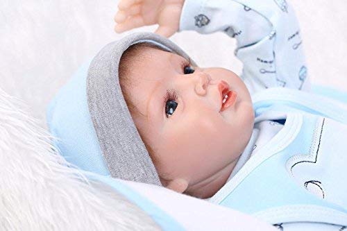 Reborn Baby Doll Vinilo de Silicona Suave 22 Pulgadas 55cm Boca magnética Realista Niño Niña Juguete Babero de Oso Azul