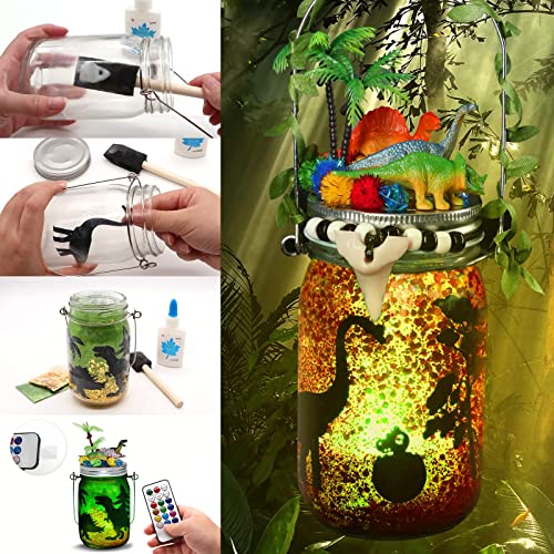 Regalo Para Niño, La Mayoría De Los Juguetes De Dinosaurios De Bricolaje, Kit De Manualidades De Linterna Para Niños Con 6 Mini Dinosaurios Realistas, Control Remoto, Colores Rgb