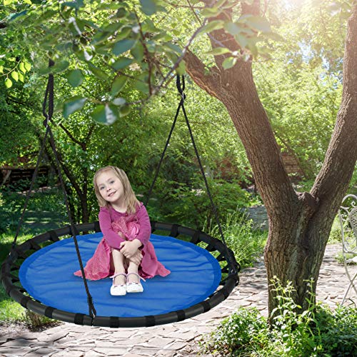 Relaxdays Columpio Jardín Redondo Ajustable para Niños y Adultos, hasta 100 kg, Azul, ø 120 cm