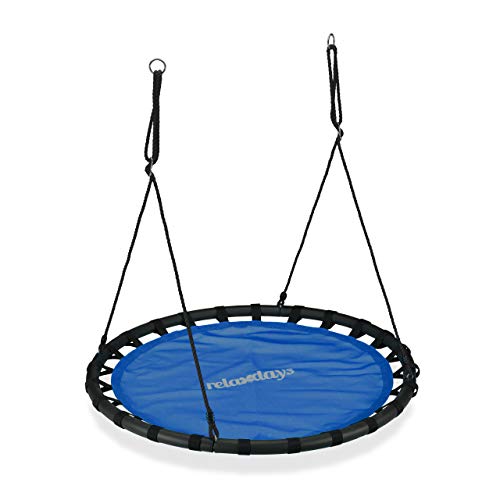 Relaxdays Columpio Jardín Redondo Ajustable para Niños y Adultos, hasta 100 kg, Azul, ø 120 cm