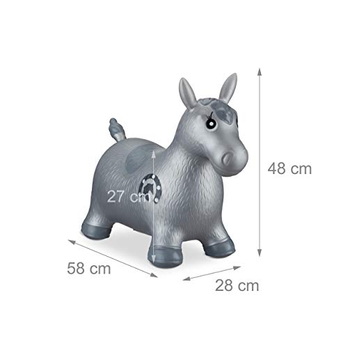 Relaxdays- Saltador Hinchable Caballo para Niños hasta 50 Kg sin BPA, Plástico, Color gris, 48 x 26 x 58 cm (10024991_111) , color/modelo surtido