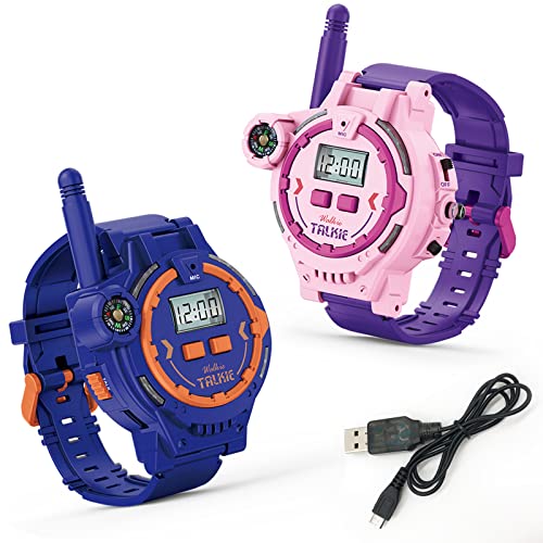 Reloj Walkie Talkie Recargable para niños, Relojes Walky Talky de Radio de Dos vías con Linterna Juego de niños al Aire Libre Juego de Juguetes y Regalos para niños y niñas de 4 a 12 años