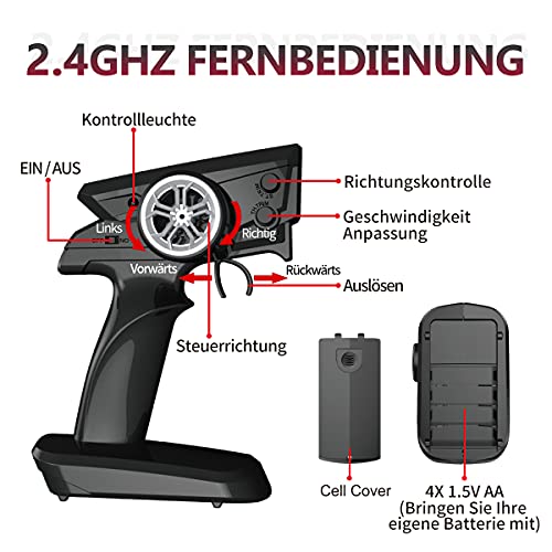 REMOKING Coche teledirigido escala 1:14 Coche teledirigido 4WD 2,4 GHz Vehículo de escalada de cinco puertas RC, todoterreno rojo, regalo para niños, adolescentes y adultos