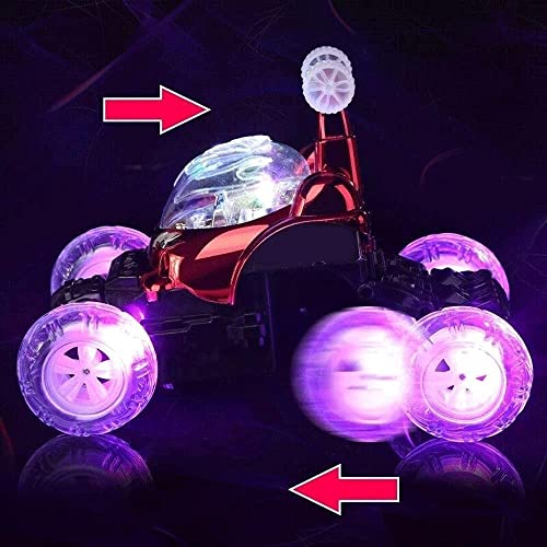 Remote Control Stunt Car RC Vehicle Stunt Truck 360 Degree Rolling Rotating Electric Stunt Car Rechargeable Acrobatic Stunt Educational Toys Cars Music and Lights For Toddlers Kids Boys Girls (Red