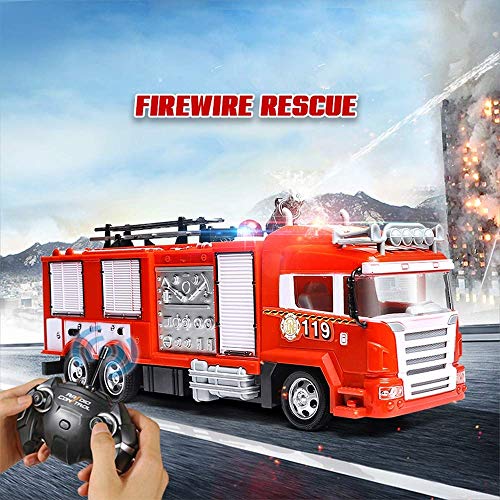 Rescue R/C Fire Engine Truck Radio Remote Control Firefighting Car 360 Degree Rotating Nozzle Water Spray with Extending Ladder Water Pump for Boys Girls 3 Years Old (Size : 1 Battery) (1 Battery)