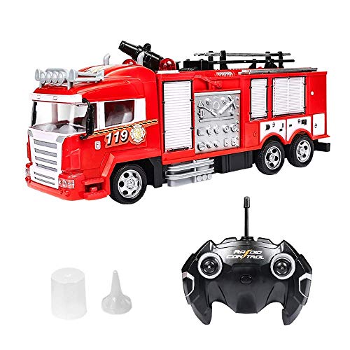 Rescue R/C Fire Engine Truck Radio Remote Control Firefighting Car 360 Degree Rotating Nozzle Water Spray with Extending Ladder Water Pump for Boys Girls 3 Years Old (Size : 1 Battery) (1 Battery)