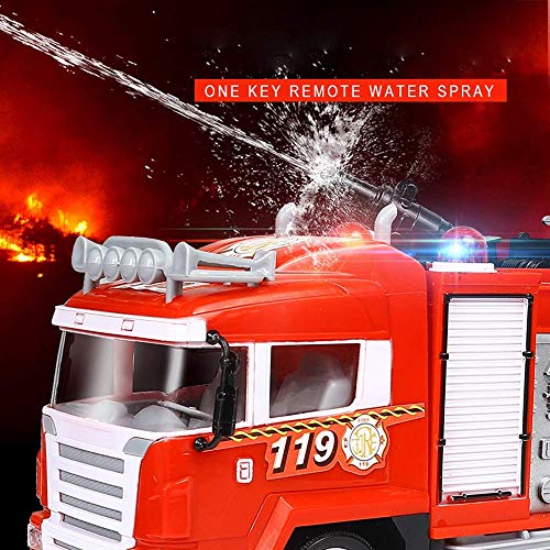 Rescue R/C Fire Engine Truck Radio Remote Control Firefighting Car 360 Degree Rotating Nozzle Water Spray with Extending Ladder Water Pump for Boys Girls 3 Years Old (Size : 1 Battery) (1 Battery)