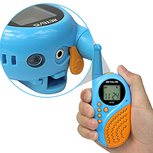 Retevis RT35 Walkie Talkies Niños Recargable , Reloj Despertador Digital Linterna VOX 8 Canales, Regalo con Baterías y Cable USB para Familia en Interiores y Exteriores (Azul, 1 Par)