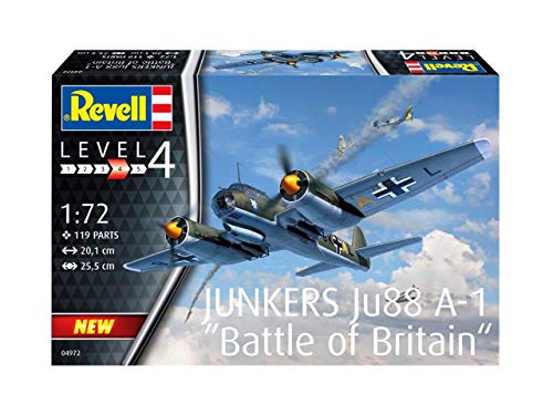 Revell- Junkers Ju88 A-1 Battle of Brita Kit Modello, Color Plateado (04972)