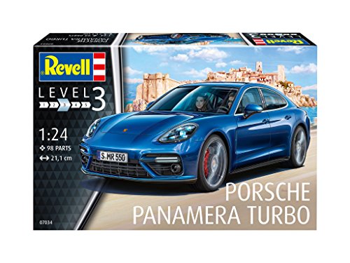 Revell Maqueta Porsche Panamera Turbo, Kit Modelo, Escala 1:24 (07034), Color Azul, 21,1 cm de Largo