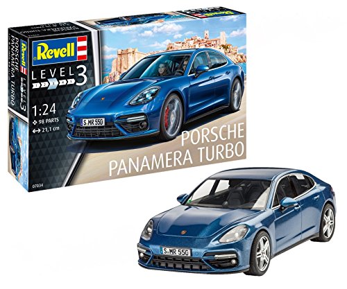 Revell Maqueta Porsche Panamera Turbo, Kit Modelo, Escala 1:24 (07034), Color Azul, 21,1 cm de Largo