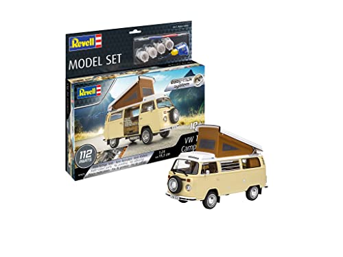 Revell- Model Set VW T2 Camper Maqueta para Principiantes con Sistema Easy Click, Kit de Inicio con Accesorios básicos, Color Plateado (67676)