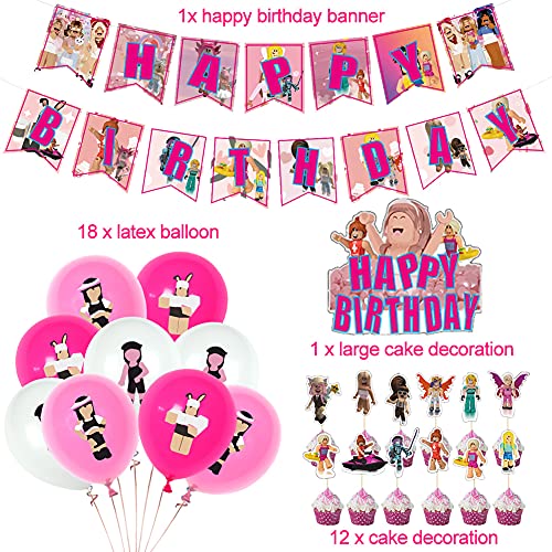 Roblox Globo Decoraciones de Cumpleaños BESTZY Roblox Videojuegos Temática Party Incluir Cupcakes Topper Banner Globos Suministros para Fiesta para Niños 33 Piezas