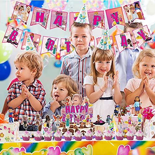 Roblox Globo Decoraciones de Cumpleaños BESTZY Roblox Videojuegos Temática Party Incluir Cupcakes Topper Banner Globos Suministros para Fiesta para Niños 33 Piezas