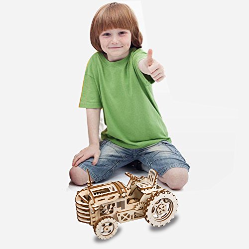 Robotime Rompecabezas de Madera 3D Cortado con láser - Kits de Modelo autopropulsados - Juego de construcción mecánica - Rompecabezas para niños, Adolescentes y Adultos (Tractor)