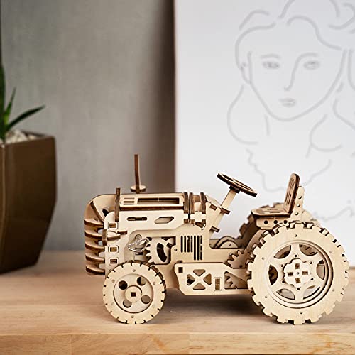 Robotime Rompecabezas de Madera 3D Cortado con láser - Kits de Modelo autopropulsados - Juego de construcción mecánica - Rompecabezas para niños, Adolescentes y Adultos (Tractor)