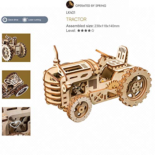 Robotime Rompecabezas de Madera 3D Cortado con láser - Kits de Modelo autopropulsados - Juego de construcción mecánica - Rompecabezas para niños, Adolescentes y Adultos (Tractor)