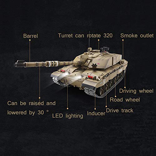 ROIY RC Tank Control Remoto 2.4GHz 1/16 Scale Tankbritish Challenger 2 Principal Battle Tank, Sound Simulado/Puedes Elegir Dos Versiones del Mejor Regalo para Adultos para niños