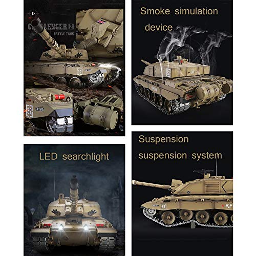 ROIY RC Tank Control Remoto 2.4GHz 1/16 Scale Tankbritish Challenger 2 Principal Battle Tank, Sound Simulado/Puedes Elegir Dos Versiones del Mejor Regalo para Adultos para niños