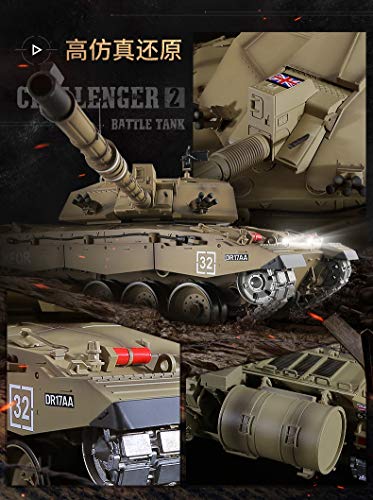 ROIY RC Tank Control Remoto 2.4GHz 1/16 Scale Tankbritish Challenger 2 Principal Battle Tank, Sound Simulado/Puedes Elegir Dos Versiones del Mejor Regalo para Adultos para niños