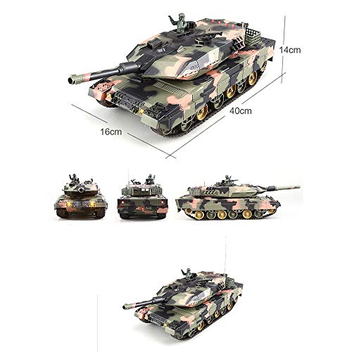 ROIY RC Tank Que TRASPRAS, Tanque DE Tanque 2.4 GHz Control Remoto 1/24 Modelo de Escala Tanque Remoto Alemán Leopardo 2A5 Principal Battle Tank Virtual Health Sound simulado/Acción Eléctrico para n