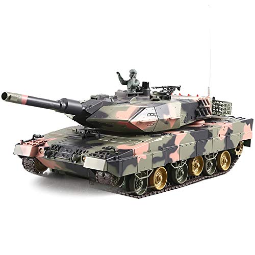 ROIY RC Tank Que TRASPRAS, Tanque DE Tanque 2.4 GHz Control Remoto 1/24 Modelo de Escala Tanque Remoto Alemán Leopardo 2A5 Principal Battle Tank Virtual Health Sound simulado/Acción Eléctrico para n