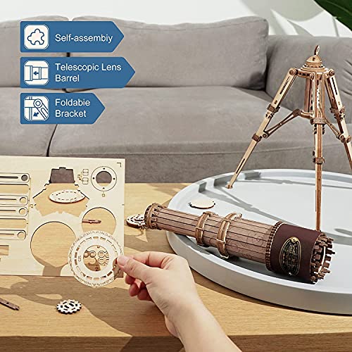 ROKR Rompecabezas Puzzles 3D Maquetas de Madera para Construir Telescopio Monocular Ciencias Regalos para Adultos Niños Mayores de 14 Años, 314 Piezas, Monocular Telescope