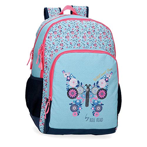 Roll Road Wild and Free Mochila Escolar Doble Compartimento Adaptable a Carro Azul 33x46x17 cms Poliéster 25.81L