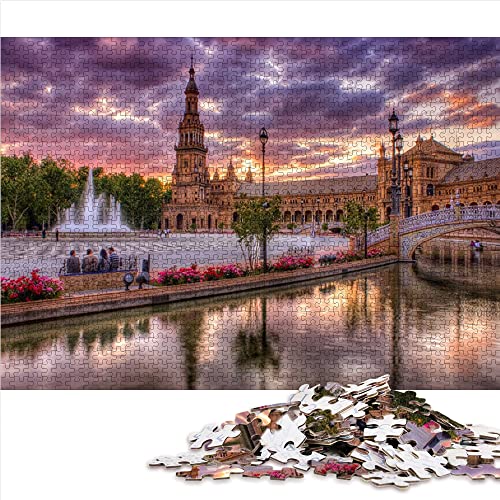 Rompecabezas de 1000 Piezas para Adultos y niños Royal Alcazar Palace of Seville Puzzles Clásicos 1000 Piezas Rompecabezas Imposible DIY decoración del hogar Rompecabezas Juguetes Regalo 52x38cm