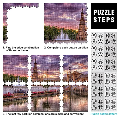 Rompecabezas de 1000 Piezas para Adultos y niños Royal Alcazar Palace of Seville Puzzles Clásicos 1000 Piezas Rompecabezas Imposible DIY decoración del hogar Rompecabezas Juguetes Regalo 52x38cm